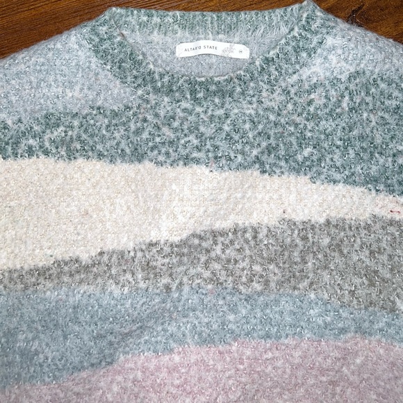 Altar’d State Cozy Blue, Cream Colorful Boho Crewneck Striped Sweater Size M - Picture 7 of 10